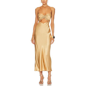 Shona Joy 'Oliviera' Gold Lenzing Twist Front Midi Dress Size 8